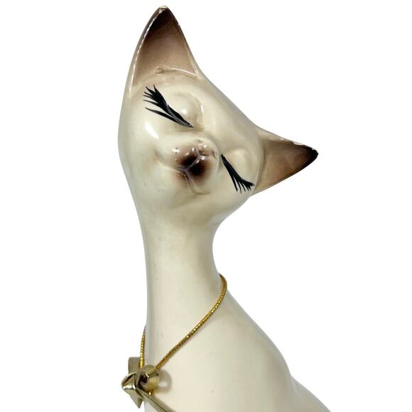 Vintage Ceramic Siamese Cat Figurine 12" Brown Cream Long Neck 1972 Damaged - Picture 7 of 12